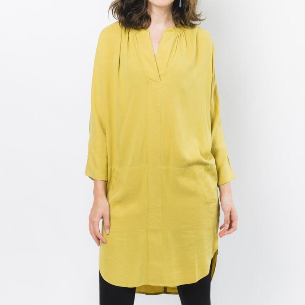 The Odells NEW Solid Mustard Yellow Hi Lo Simple Vacation Breezy Tunic Dress
